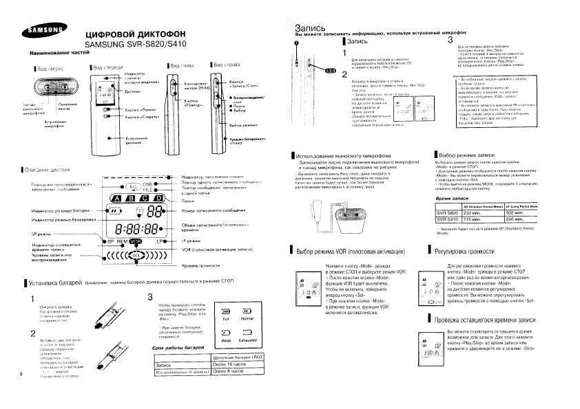 Инструкция по применению устройства. Диктофон Samsung SVR-s820. Диктофон самсунг SVR-b410 инструкция по пользованию.