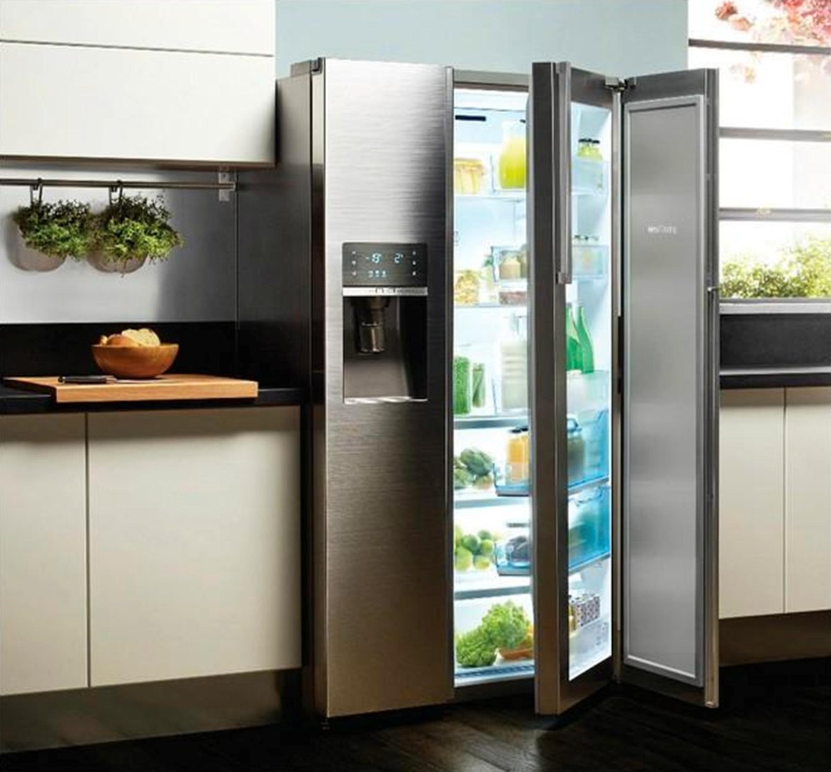 кухни с холодильниками side by side фото
